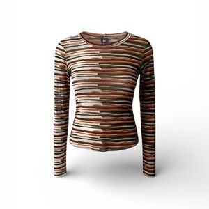 Lilith Sheer Mesh Striped Long Sleeve Top M/L